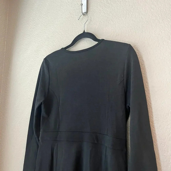 Toad & Co 3/4 Sleeve V Neck Dress Medium Heathered Black Long Sleeve Knee - Picture 7 of 9